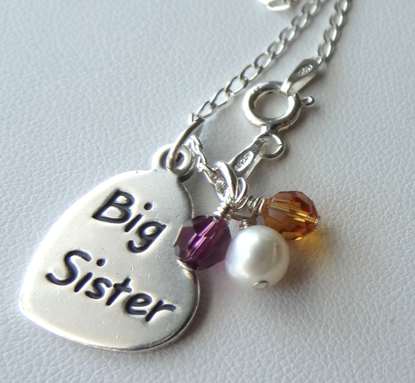Sterling Silver Big Little Sister Birthstone Child Girl Necklace,Big Sister Necklace,Sister Necklace,Little Sister Necklace,Lil Sis Necklace
