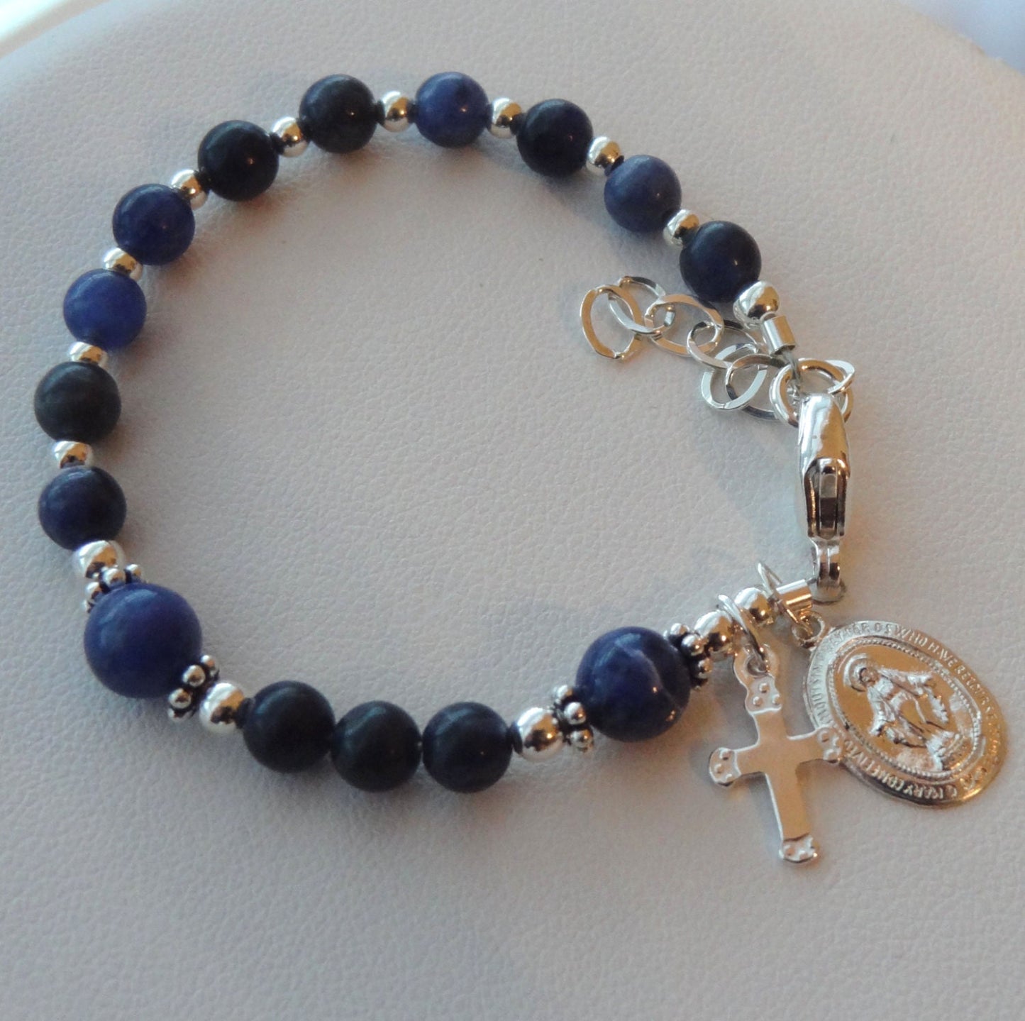 Sterling Silver Baby Boy Initial Baptism Rosary Bracelet,Boys Beaded Bracelet,Christening Boy Bracelet,Baby Boy Bracelet,Boy Rosary Bracelet