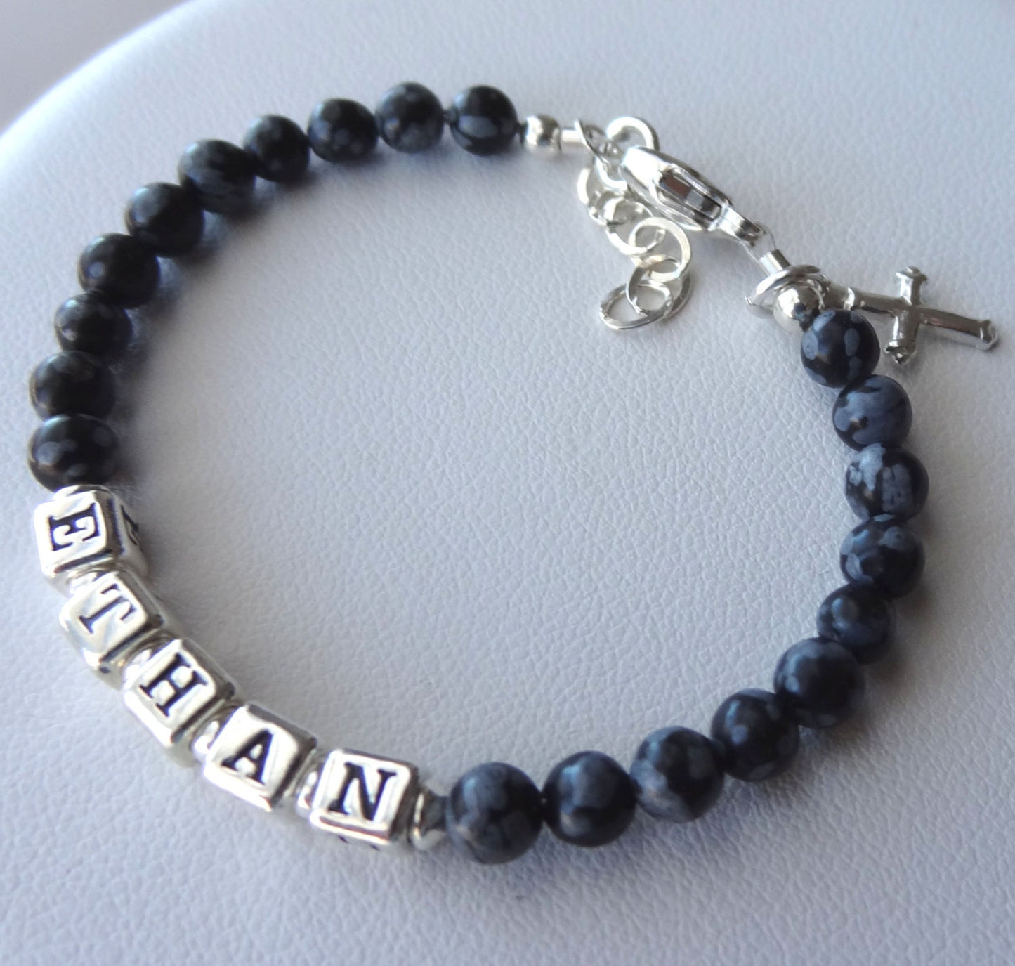 Baby Boy Name Silver and Gemstone Bracelet,Personalized  Boy Bracelet,Boy Christening Bracelet,Twins ID Boy Bracelet,Boy Baptism Bracelet