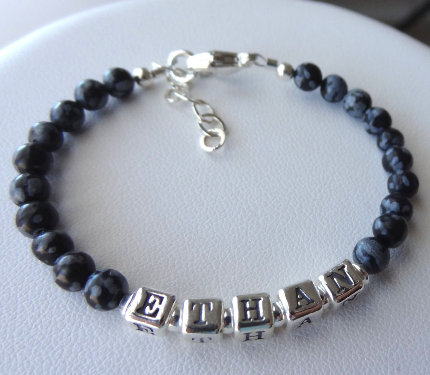 Baby Boy Name Silver and Gemstone Bracelet,Personalized  Boy Bracelet,Boy Christening Bracelet,Twins ID Boy Bracelet,Boy Baptism Bracelet