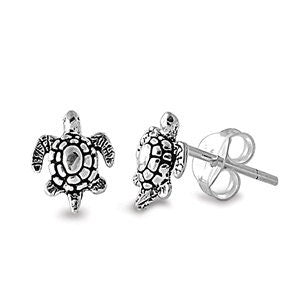 Sterling Silver Small Tiny Fancy Turtle Stud Post Earrings, Sea Turtle Earrings, Beach Wedding Earrings, Turtle Earrings, Beach Jewelry
