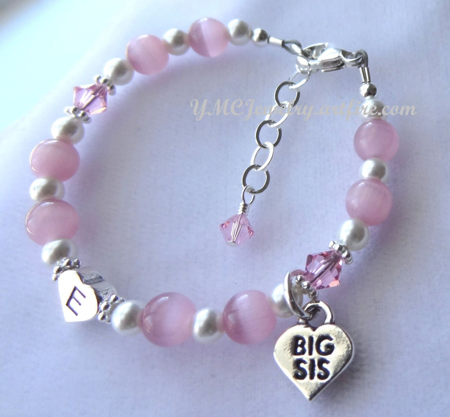 Sterling Silver Heart Initial  Big Sister/Little Sister Child Bracelet, Personalized Bracelet,  Flower Girls Bracelet, Monogram Bracelet