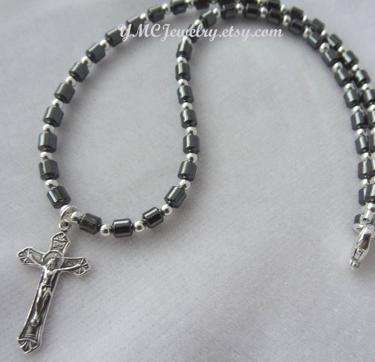 Boy / Men Cross Hematite First Communion Necklace,Boy Cross Necklace
