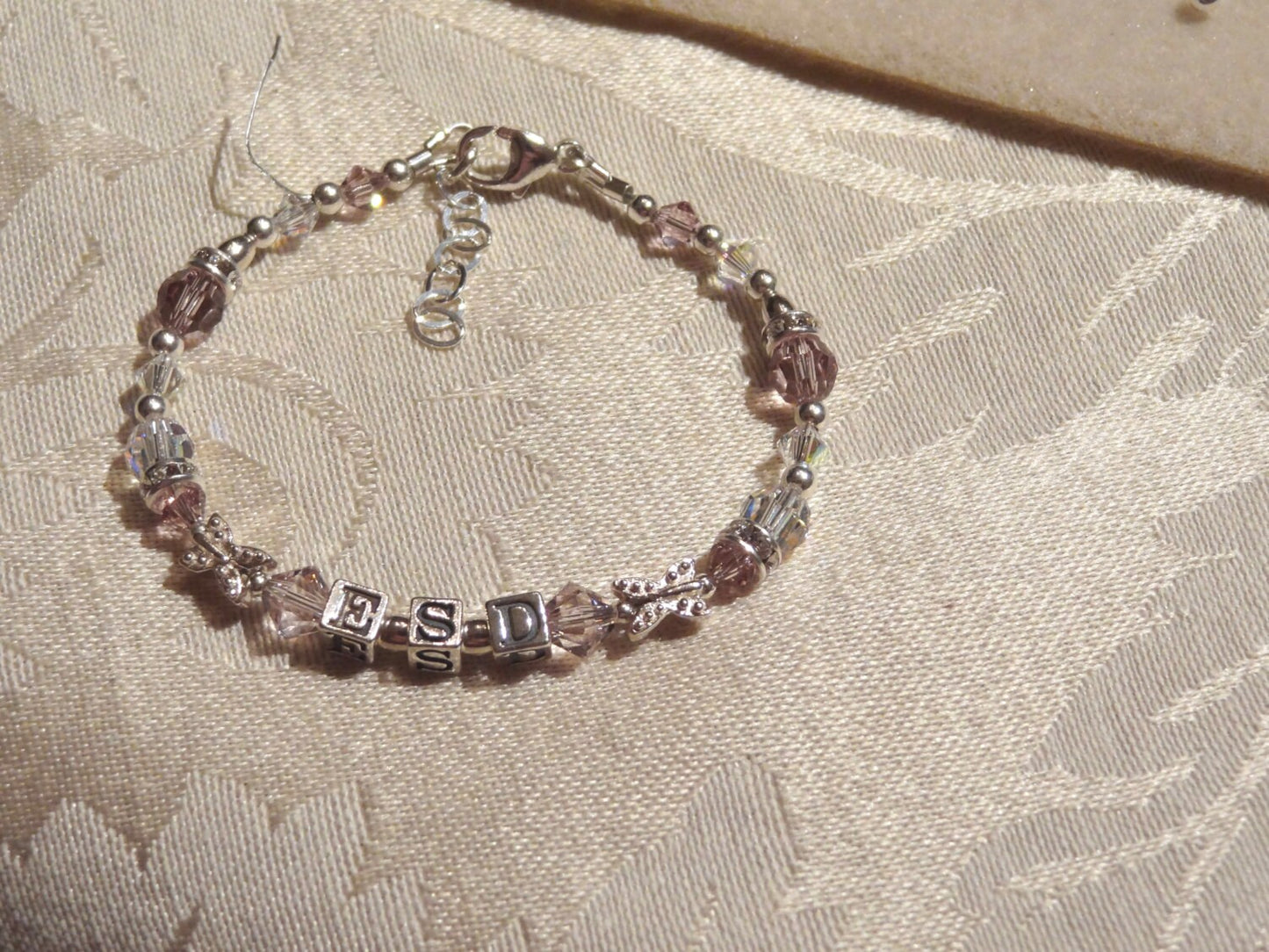 Initial Name Bracelet,Personalized Baby Name Bracelet,Baptism Cross Bracelet,Christening,First Holy Communion Bracelet,Pink Lavender Bracele