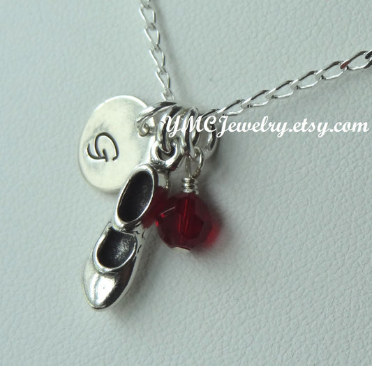 Sterling Silver Initial Tap Shoe Necklace,Tap Shoe Charm,Personalized,Tap Shoe Necklace,Recital Gifts,Dancer Necklace,Ballerina Necklace