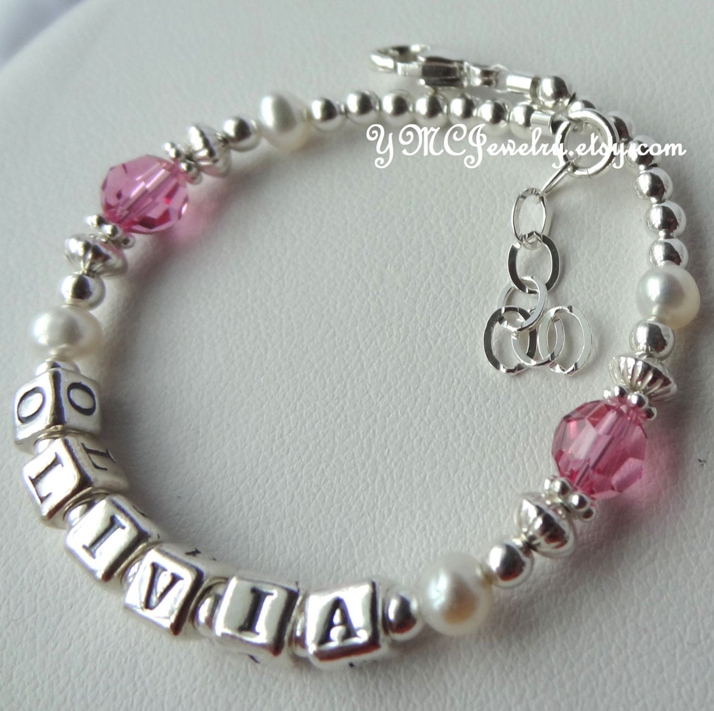 Freshwater Pearl Birthstone Name Bracelet, Name Pearl Bracelet,Pink Name Bracelet,Birthstone Name Bracelet, Name Bracelet,Baby Name Bracelet