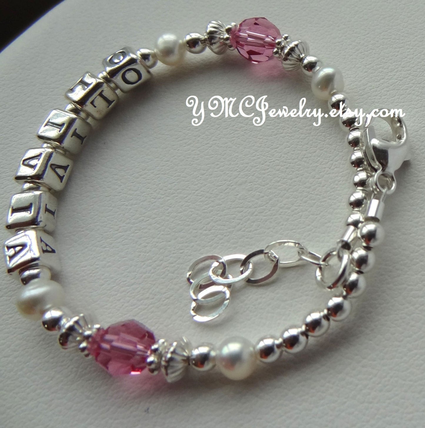 Freshwater Pearl Birthstone Name Bracelet, Name Pearl Bracelet,Pink Name Bracelet,Birthstone Name Bracelet, Name Bracelet,Baby Name Bracelet