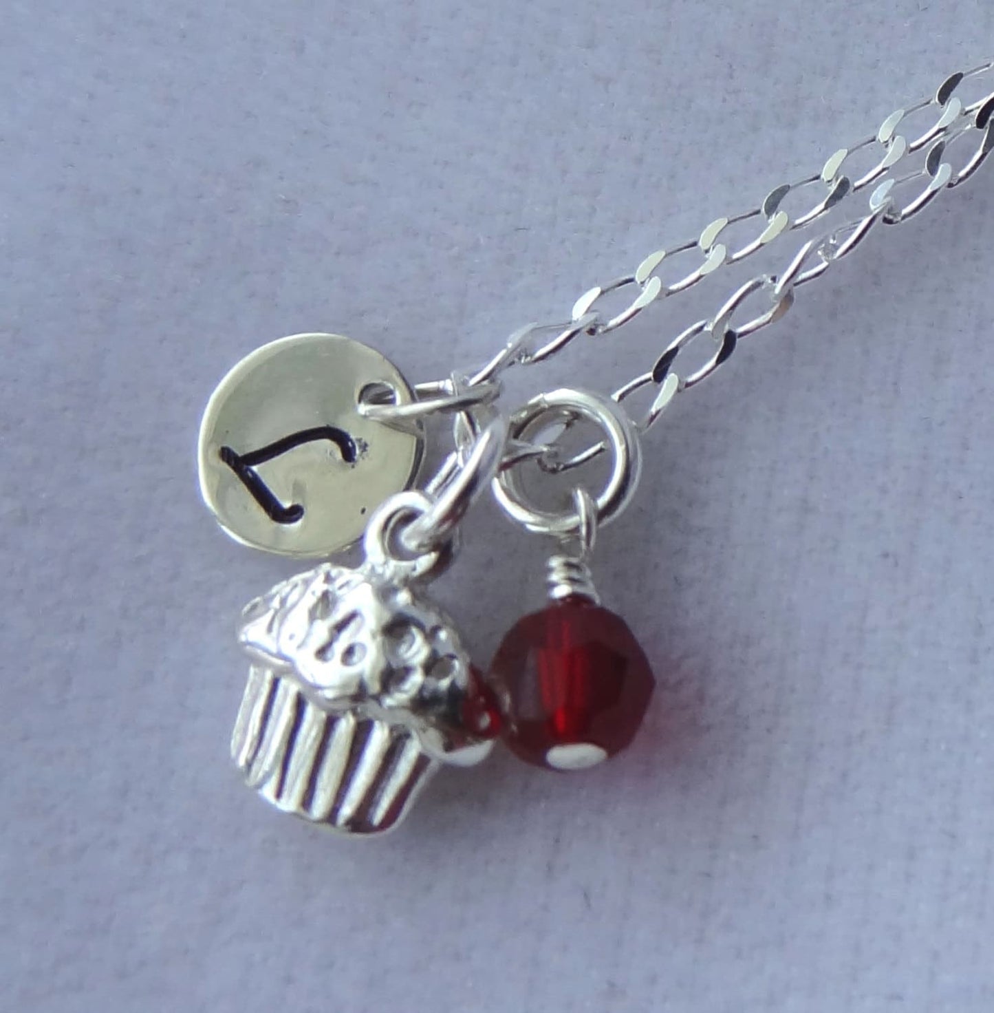 Sterling Silver Cupcake Necklace, Birthday Necklaces, Initial Letter Necklace, Baby Pink White Freshwater Pearl, Birthstone Necklace
