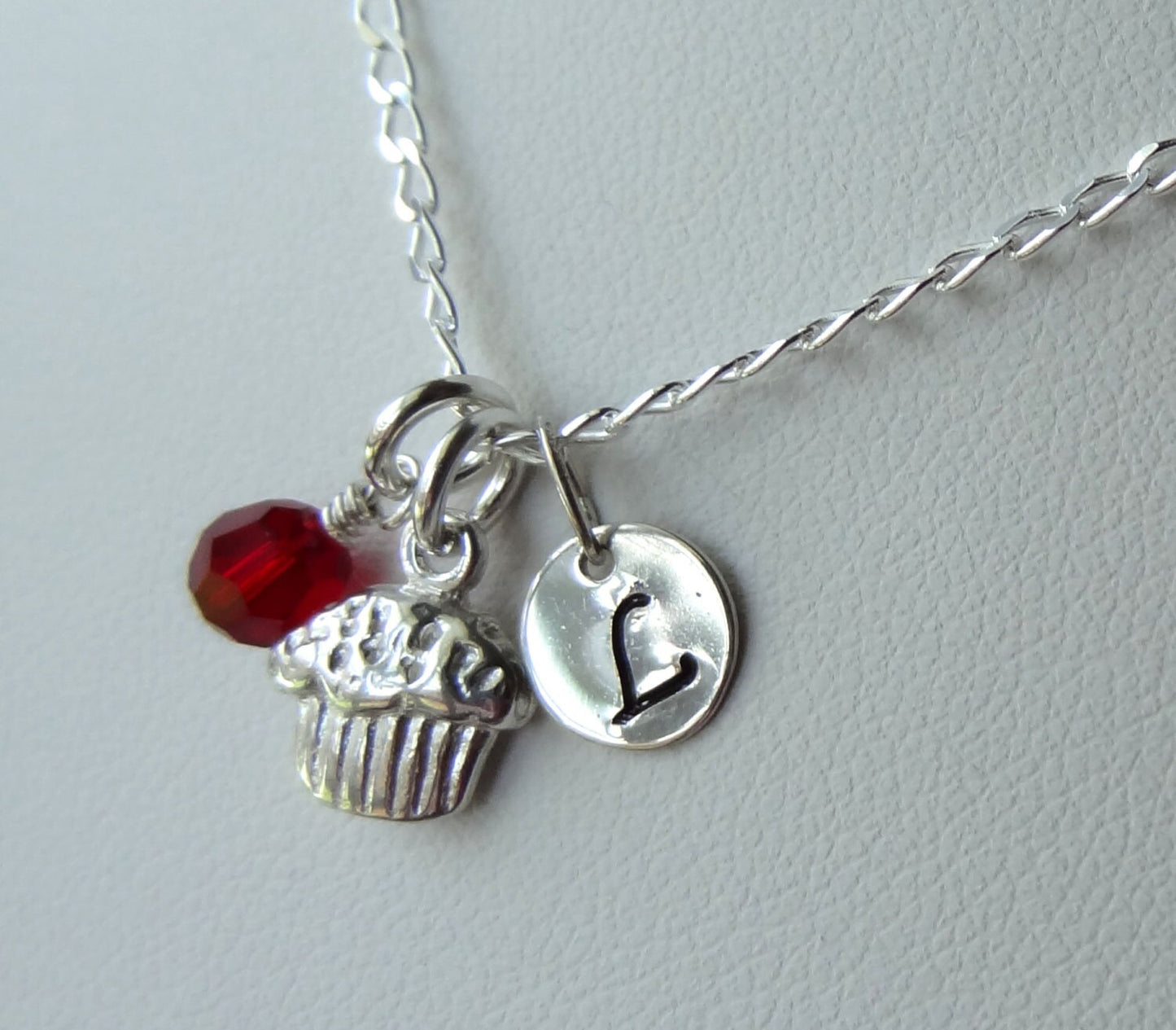 Sterling Silver Cupcake Necklace, Birthday Necklaces, Initial Letter Necklace, Baby Pink White Freshwater Pearl, Birthstone Necklace