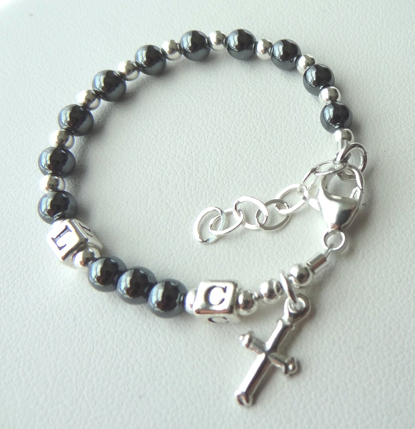 Sterling Silver Initial Personalized Rosary Bracelet, Initial Baby Bracelet, Rosary Bracelet, Confirmation Bracelet, First Comunion Bracelet