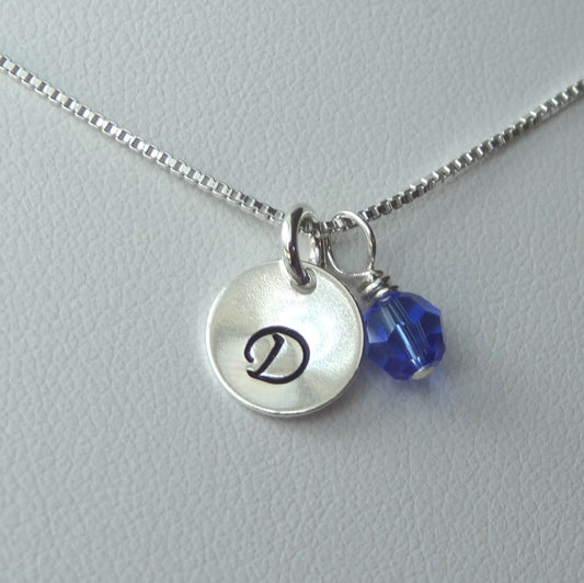 Initial and Birthstone Necklace,Personalized Initial Necklace,Birthstone Necklace,Hand Stamped Jewelry Necklace,Dainty Initial Necklace Gift