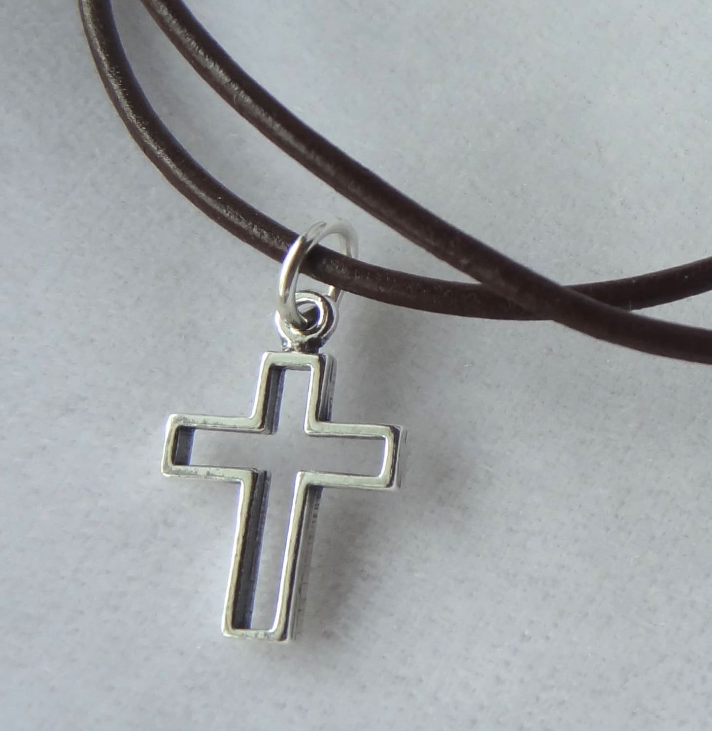 Leather Cord Small Open Cross Boy Necklace, Religious Boy Necklace