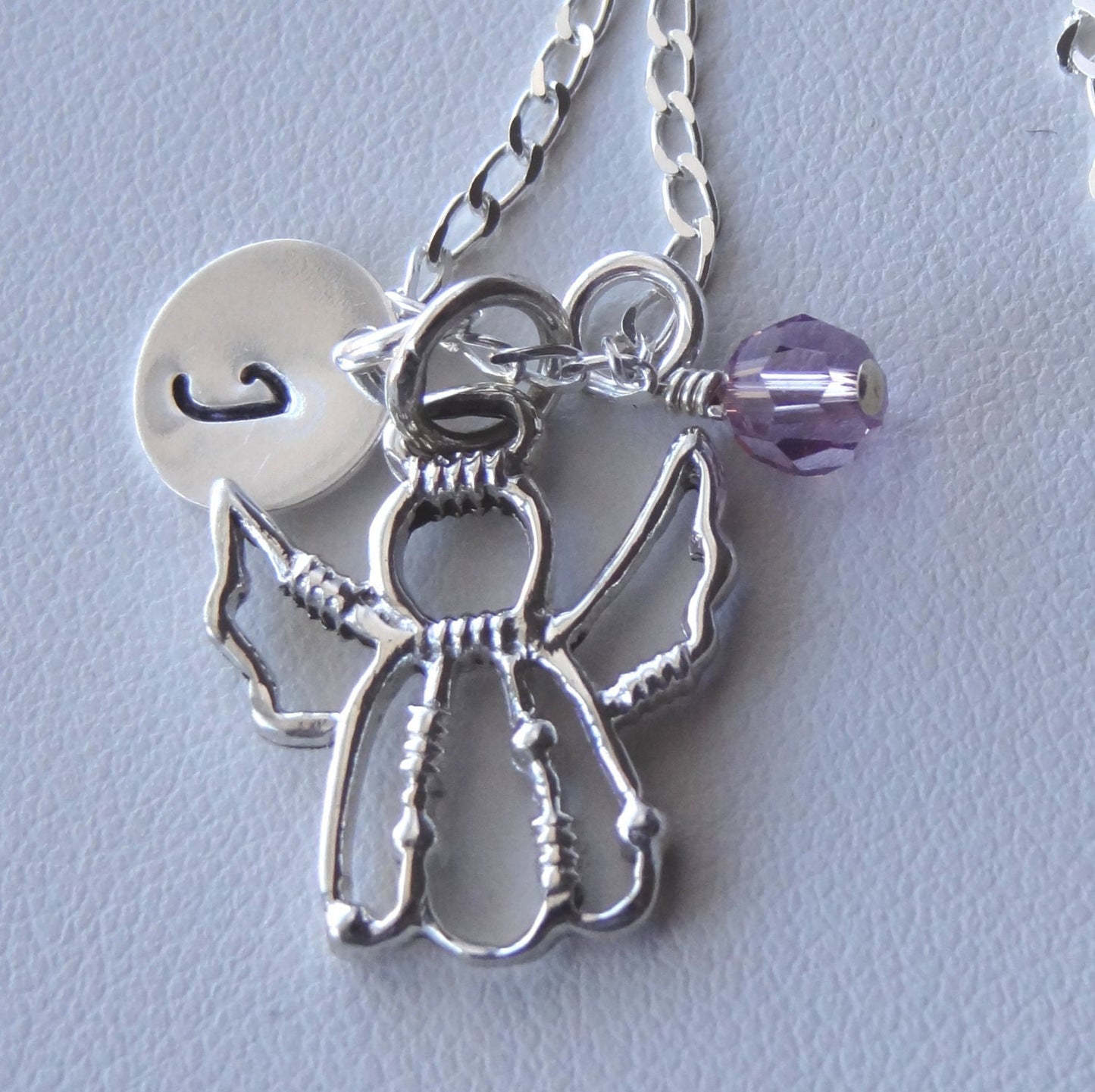 Silver Personalized Angel Necklace,Guardian Angel Necklace,Initial Letter Birthstone Necklace,First Communion Baptism Necklace,Sympathy Gift