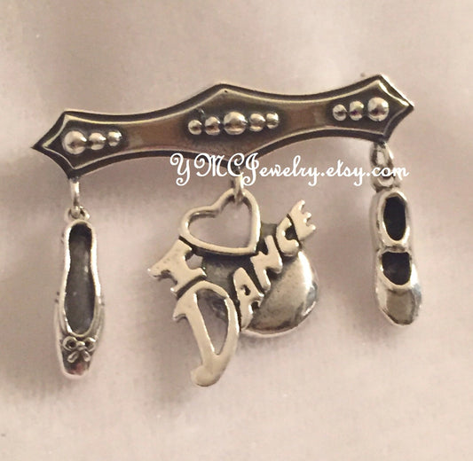 Sterling Silver Dance Brooch Pin,Dancer Present,Sterling Silver Ballerina Pin,Ballet Slipper Pin,Sterling Silver Brooch Pin,Dance Brooch Pin
