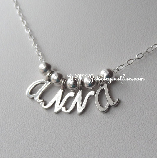 Petite Sterling Silver Name  Necklace, Name Necklace, Mom Necklace, Girl Name Necklace, Flower Girl Necklace,