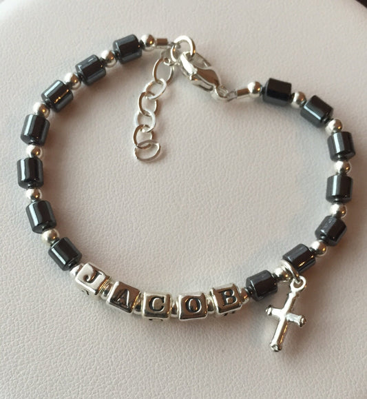 Sterling Silver Personalized Baby Boy Name Bracelet,Baptism Christening First Holy Communion Boy bracelet,Baby Newborn Boys ID Bracelets