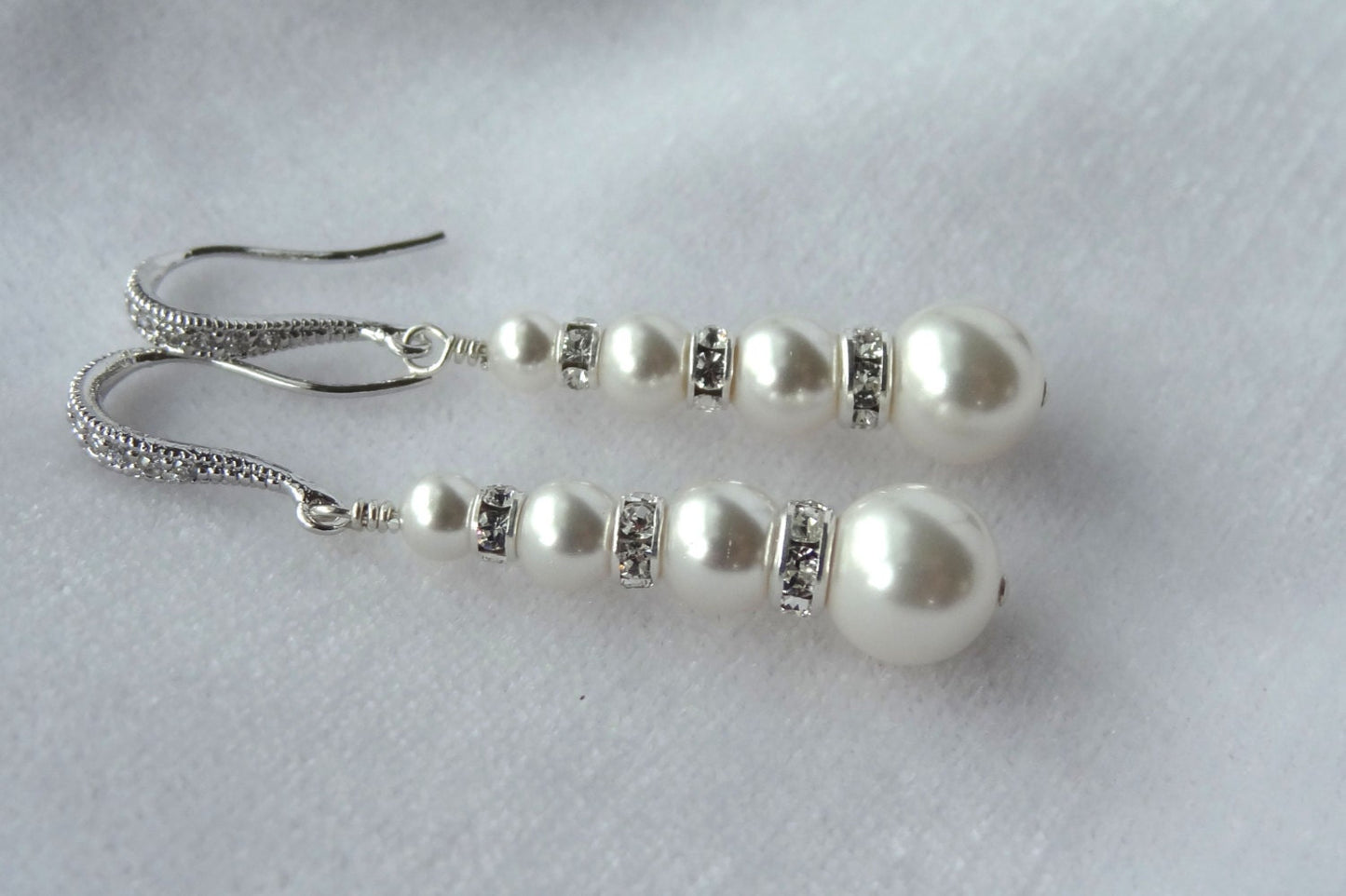 Crystal Rhinestone Pearl Earrings,White Pearl Earrings,Bridesmaids Pearl Gift Set Earrings,Wedding Bride Bridal Pearl Earrings,Bride Dangle