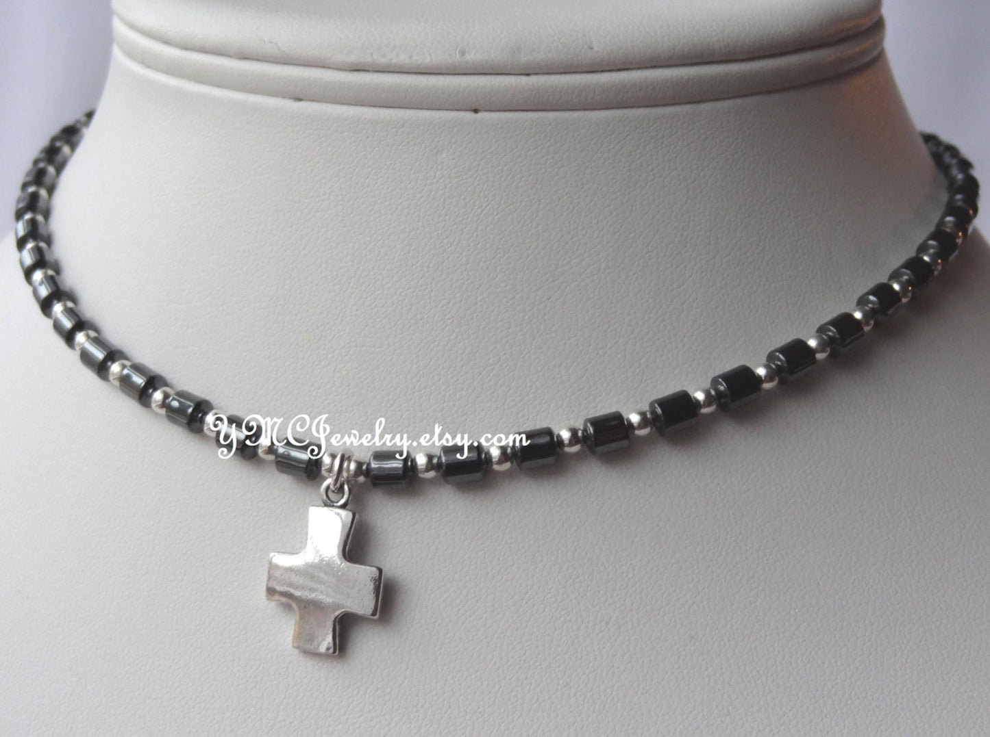 Boy / Men Cross Hematite First Communion Necklace,Boy Cross Necklace