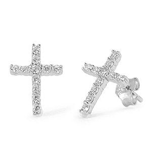 Sterling Silver Cubic Zirconia Cross Hoops Round,First Communion Cross Earrings,Confirmation Cross Earrings,Cross Hoop Earrings for Girls