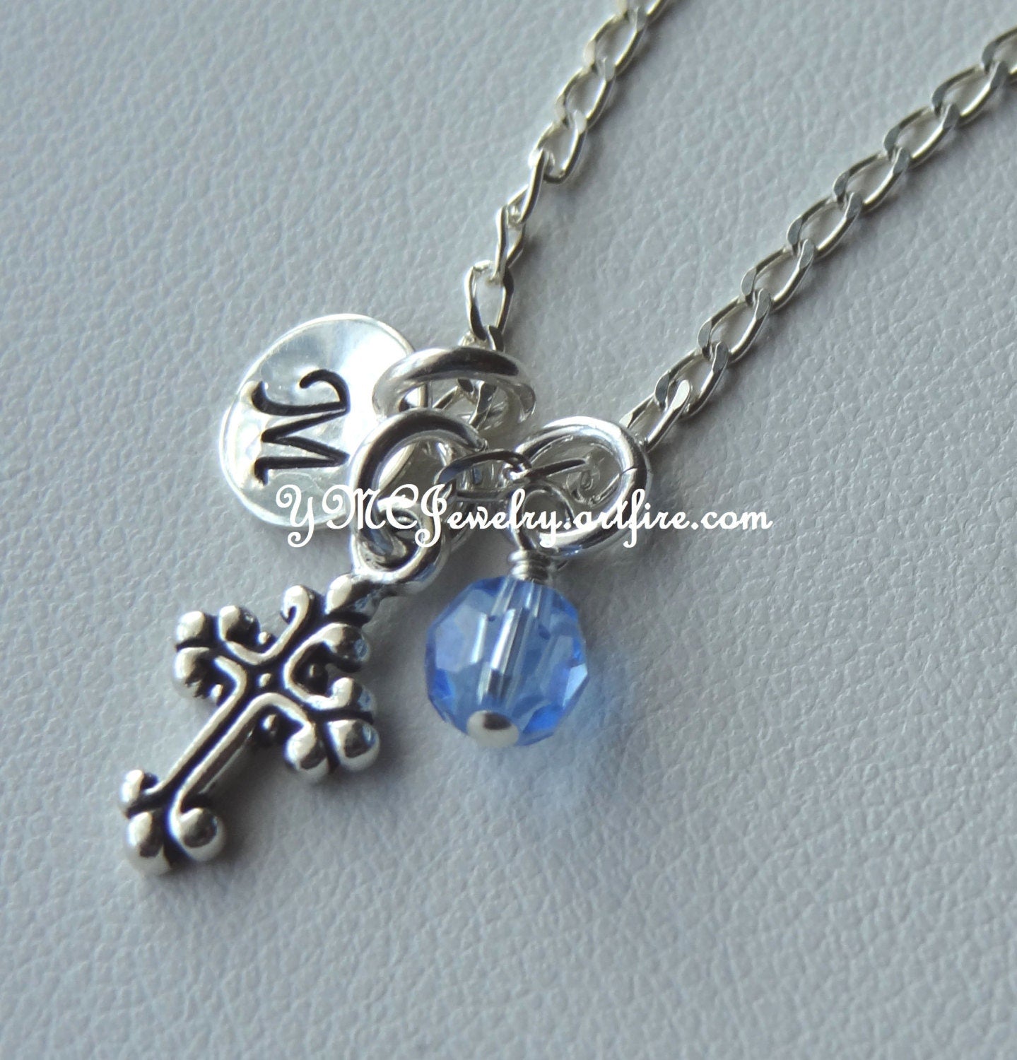 Personalized Silver Cross Initial Birthstone Necklace,Baptism Cross Necklace,Confirmation Cross Necklace,First Communion Cross Necklace