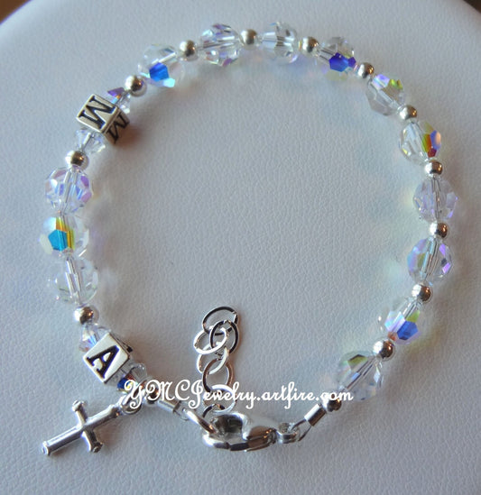 Sterling Silver Initial Personalized Rosary Bracelet, Initial Baby Bracelet, Rosary Bracelet, Confirmation Bracelet, First Comunion Bracelet
