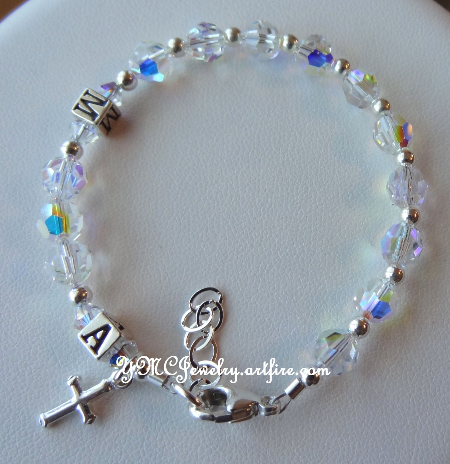 Personalized Silver Initial Rosary Bracelet,Initial Baby Bracelet,Confirmation Bracelet,First Communion Rosary Bracelet,Communion Girls Gift