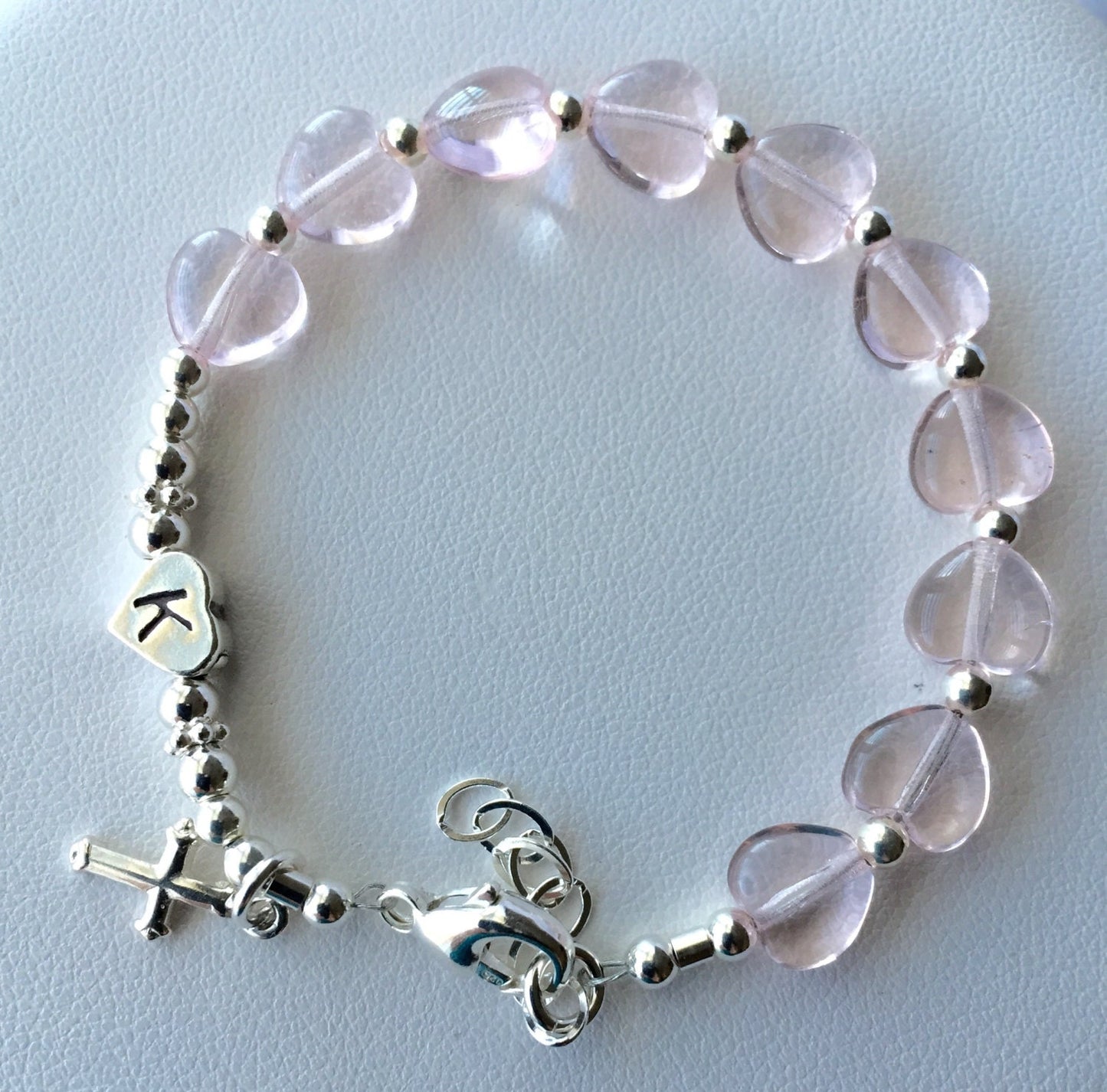 Personalized  Rosaline Heart Initial Rosary Bracelet,Confirmation Rosary Bracelet,First Communion Rosary Bracelet,Flower Girl Bracelet