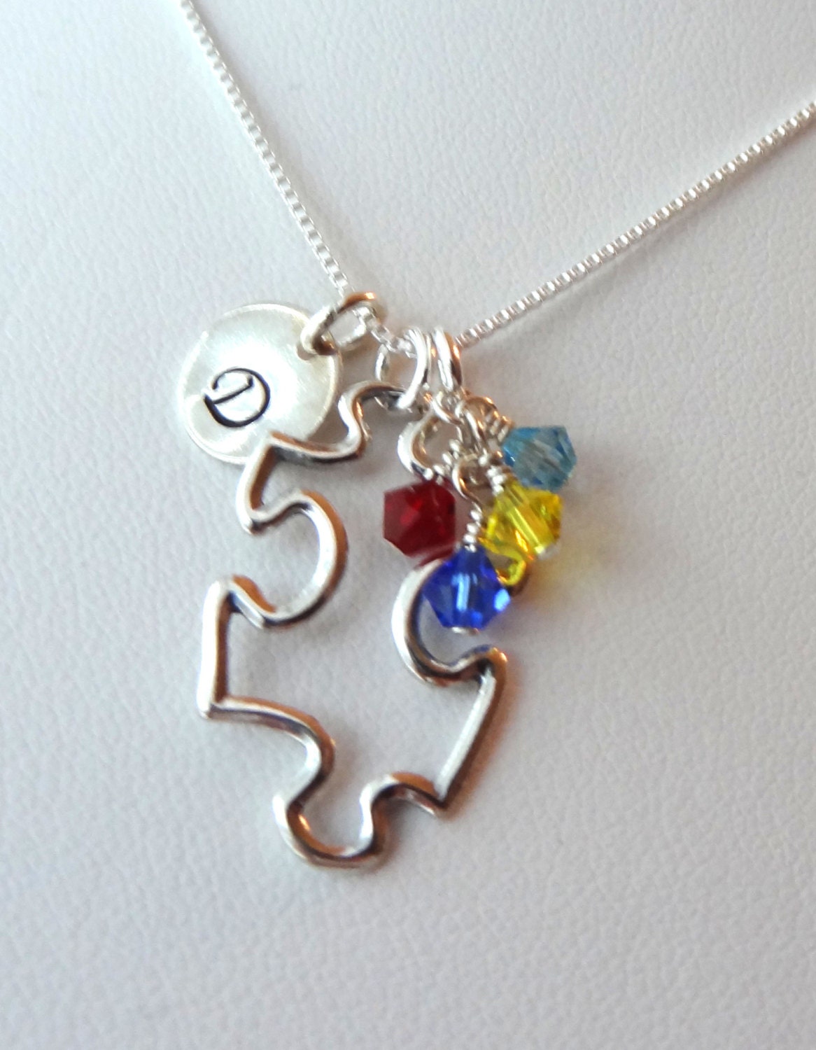 Sterling Silver Personalized Puzzle Initial Necklace,Multicolor Puzzle Jewelry,Autism Asperger Necklace,Autism Awareness,Sympathy Necklace