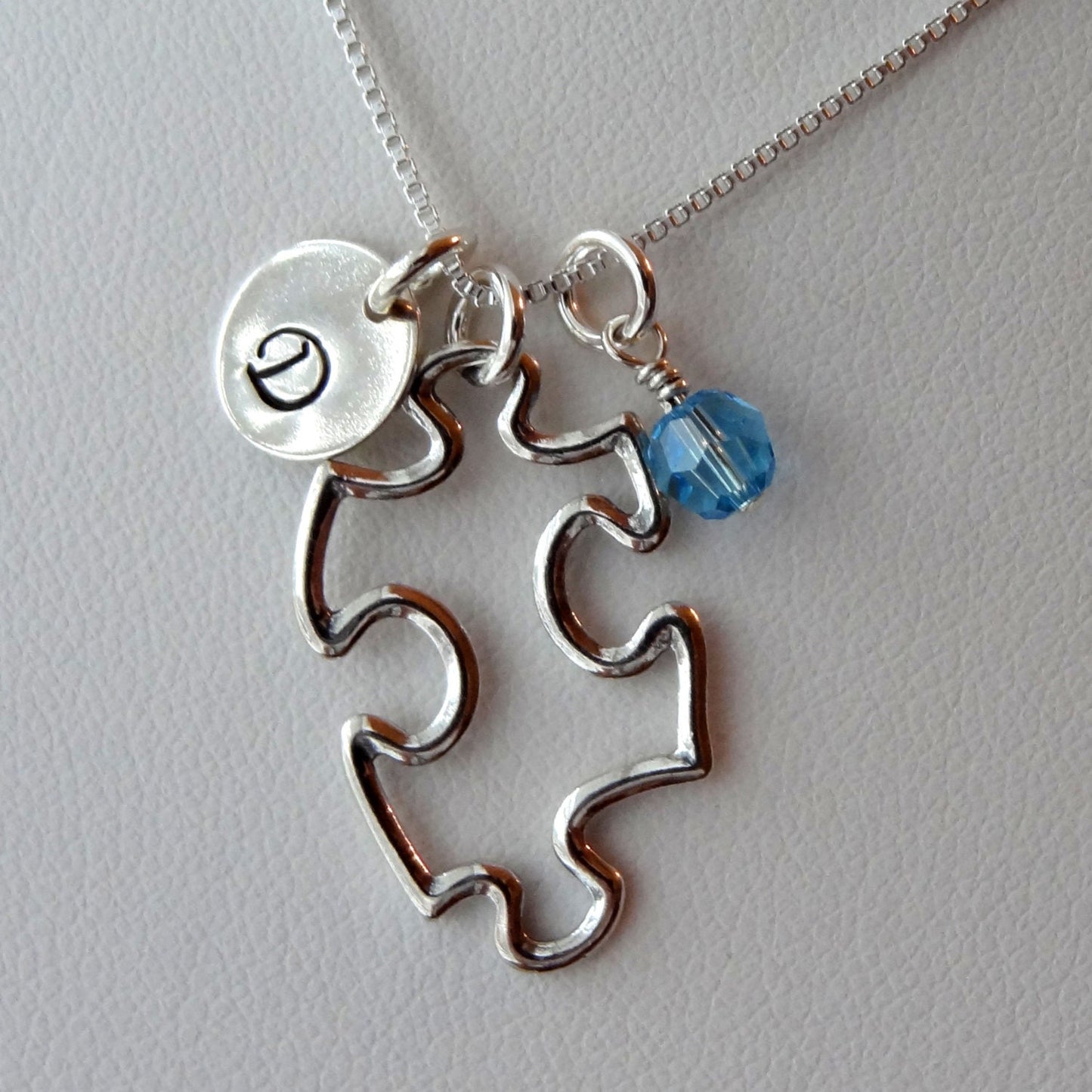 Sterling Silver Personalized Puzzle Initial Necklace,Multicolor Puzzle Jewelry,Autism Asperger Necklace,Autism Awareness,Sympathy Necklace