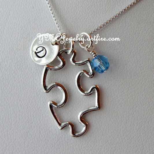 Sterling Silver Puzzle Initial Necklace, Sterling Silver Puzzle Jewelry, Autism Necklace, Autism Awareness, Perzonalized Puzzle Necklace