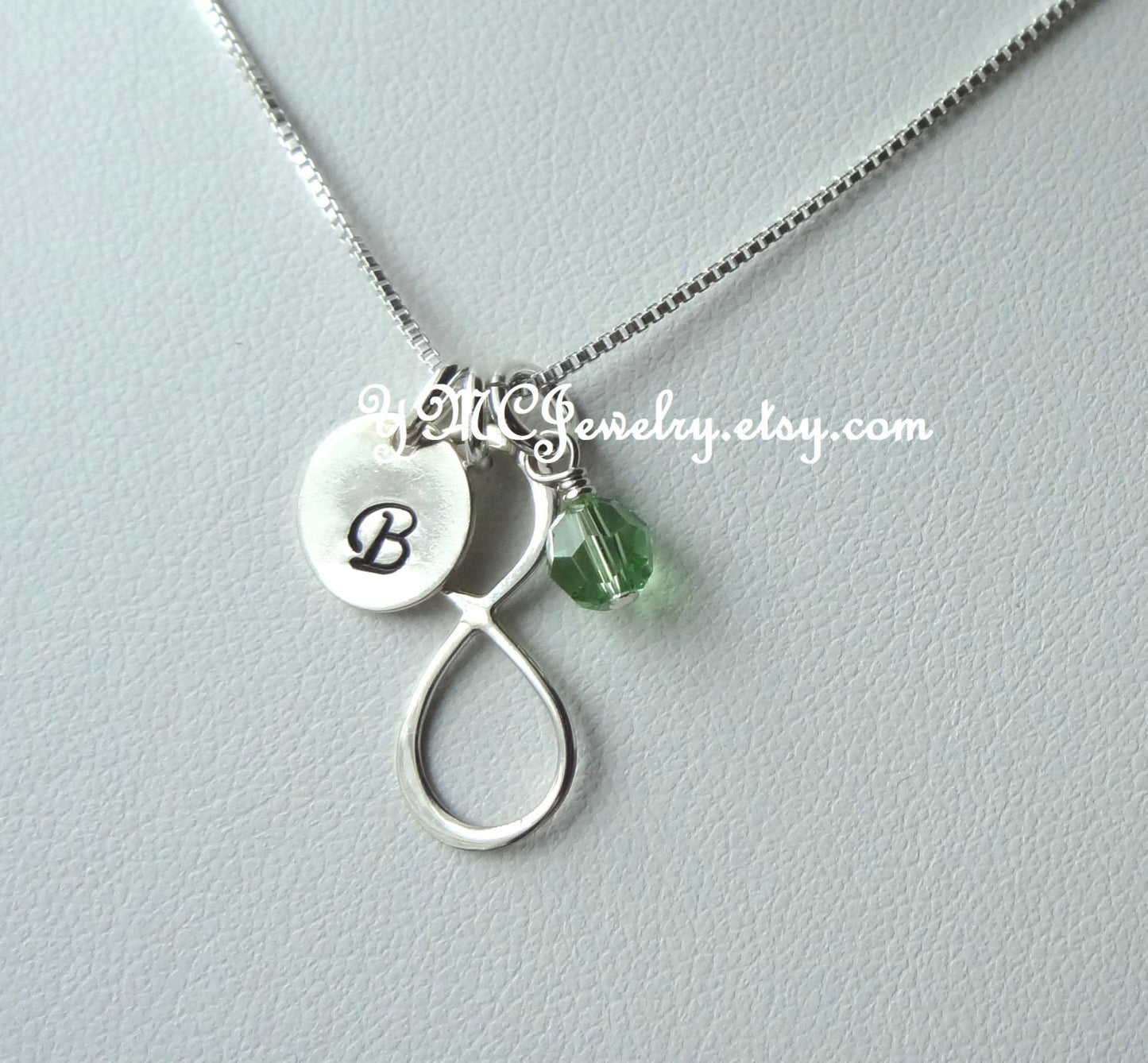 Sterling Silver Infinity Initial Birthstone Necklace, Infinity Necklace, Birthstone Necklace, Bridesmaid Necklace, Mother Necklace