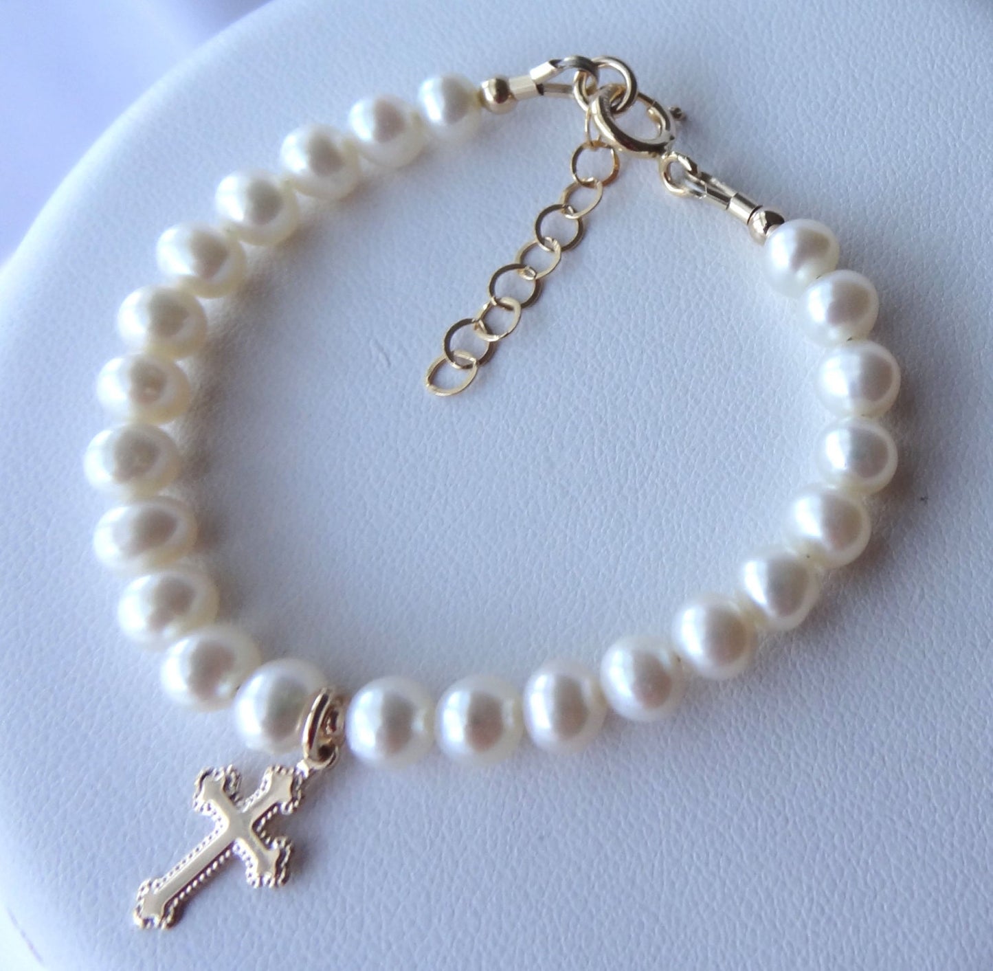 Gold Pearl Rosary Bracelet,Baptism Rosary Pearl Chaplet Bracelet