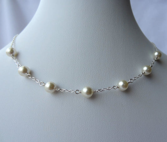 Crystal Pearl Necklace,Junior Bridesmaid Pearl Necklace,Flower Girl Pearl Necklace,Bridesmaid Necklace,Bride Necklace,Confirmation Necklace