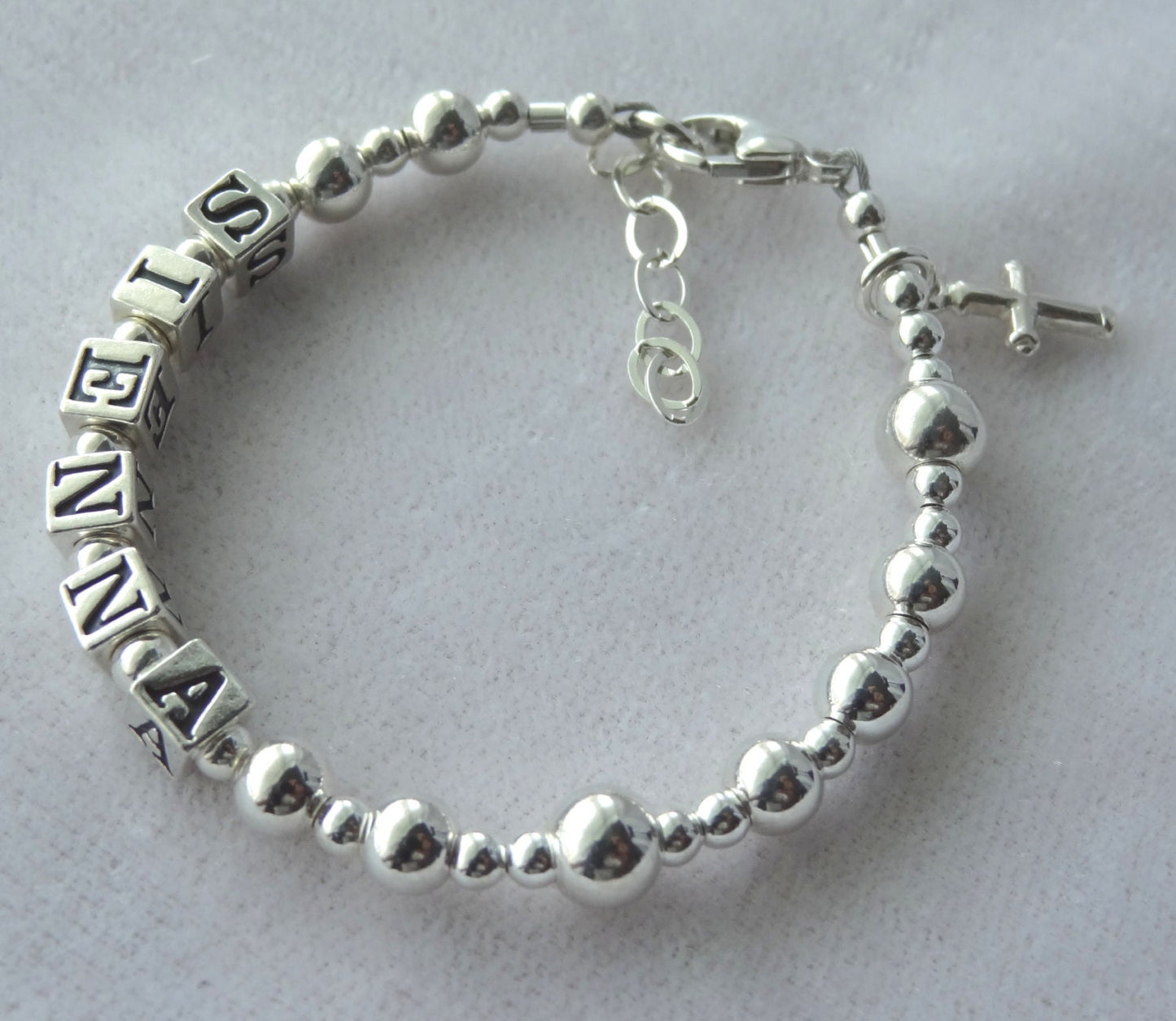 Sterling Silver Personalized Baby Boy/Girl Name Baptism Rosary Bracelet