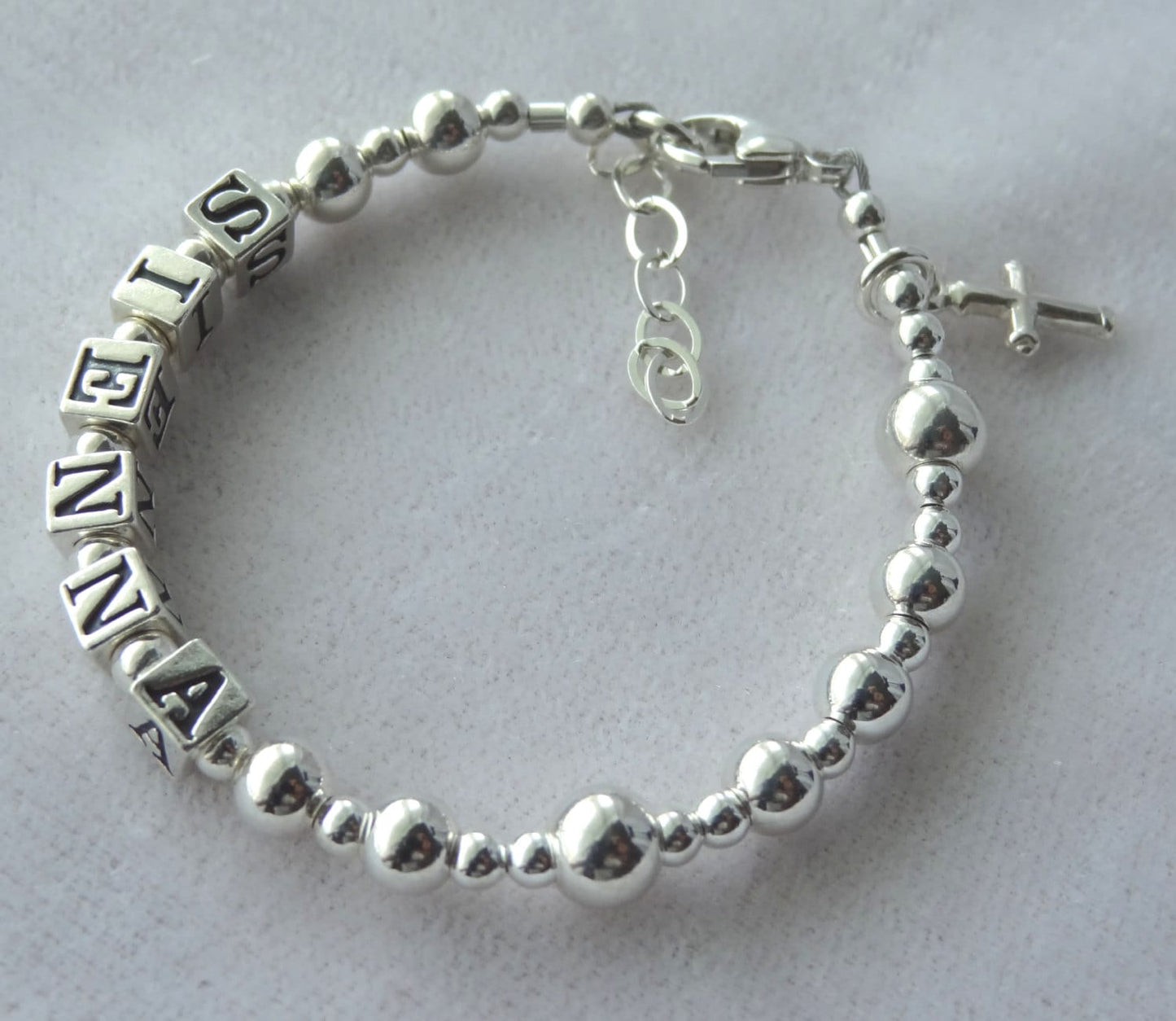 Solid Sterling Silver Baby Boy/Girl Name Personalized Bracelet,Christening Boy Bracelet,Blessing BabyGirl Bracelet,Baptism Baby Boy Bracelet