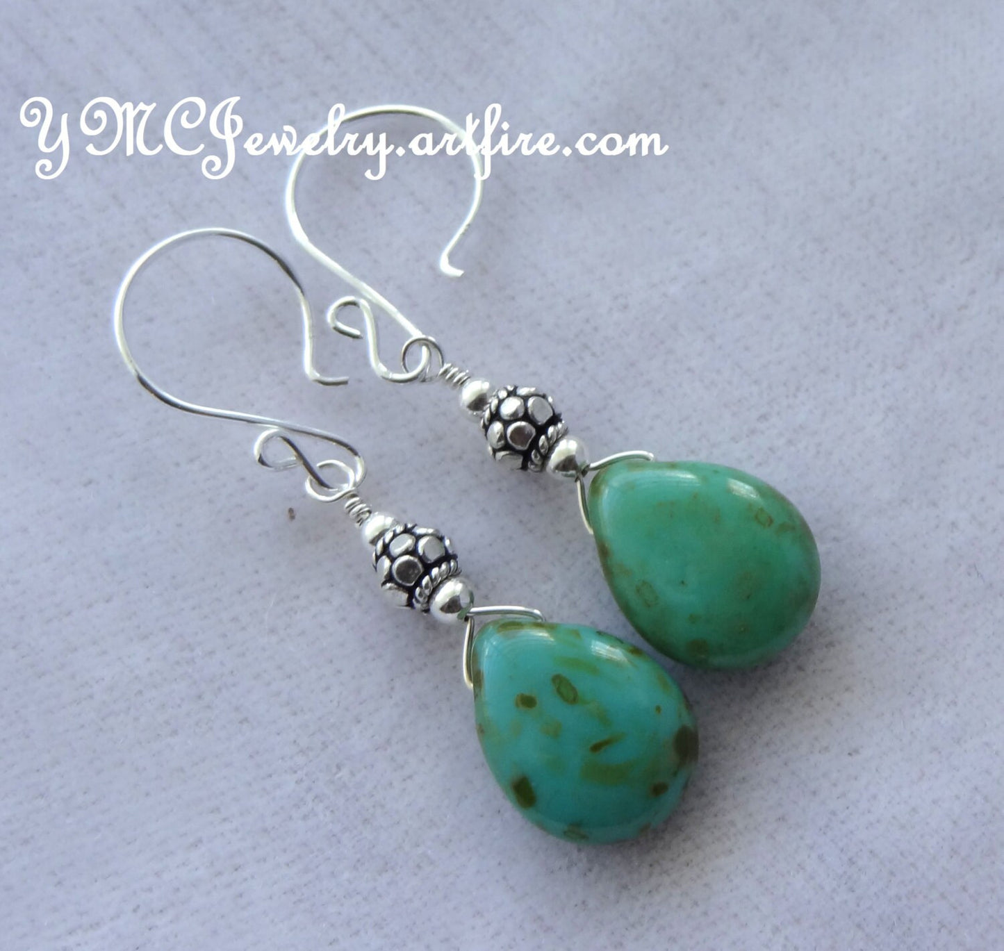 Turquoise Briolettes Glass Earrings, Turquoise Earrings, Mother of the Bride, Mother of the Groom, Sterling Silver Turquoise Earrings