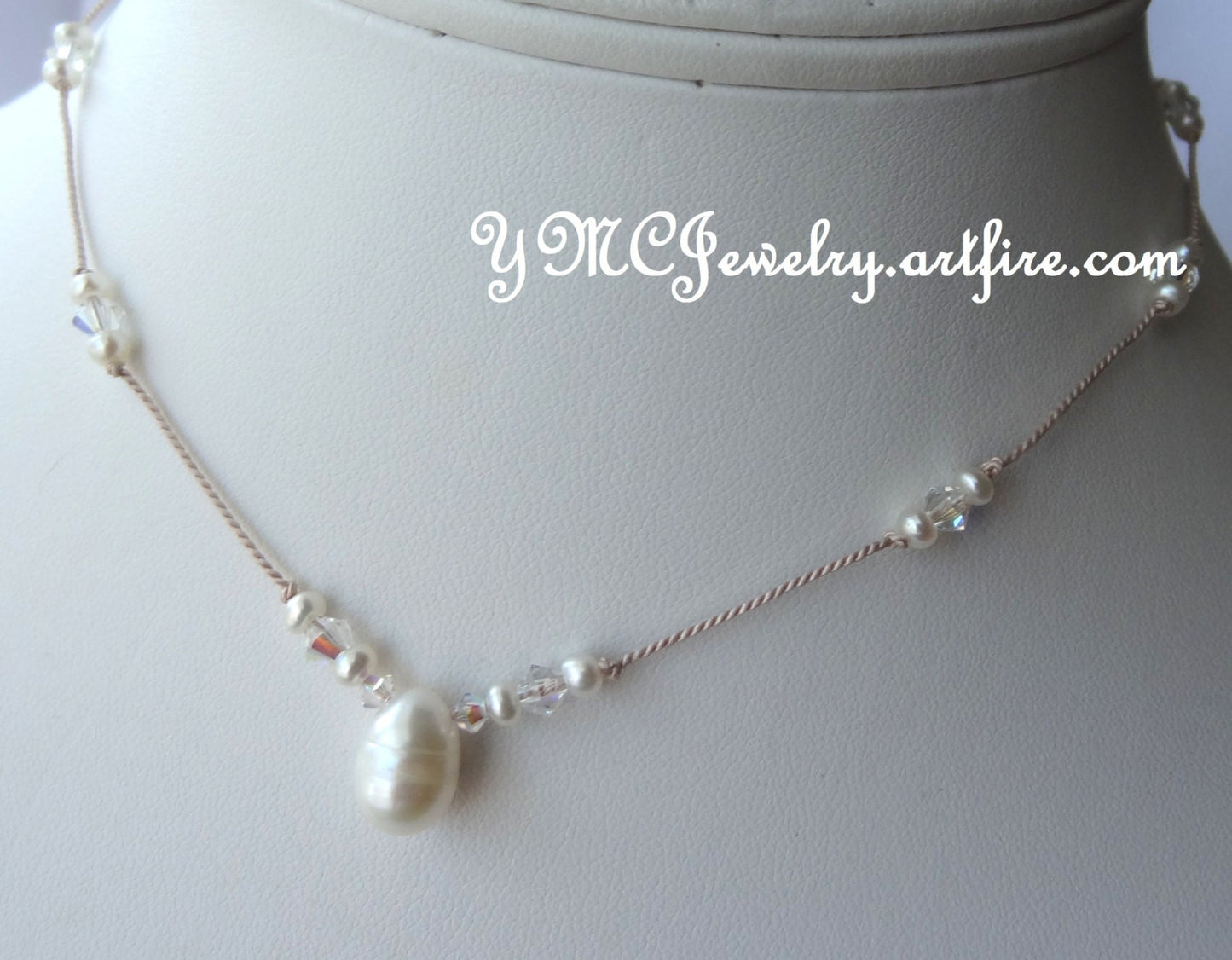 Real Freshwater Pearl Silk Cord Necklace,Freshwater Pearl Drop Necklace,Bridesmaid Cord Necklace,Junior Bridesmaid Gift,Flower Girl Necklace