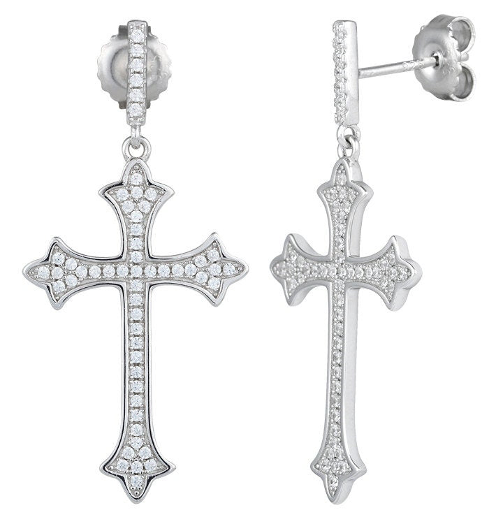 Sterling Silver Cubic Zirconia Cross Stud Post Earrings- Confirmation Earrings, Cross Earrings, Cubic Zirconia Cross Earrings, RCIA Earrings