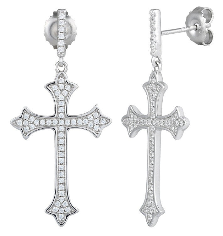 Gold Crystal Cross Dangle Earrings,Confirmation Cross Earrings,Cross Earrings,First Communion Cross Earrings,RCIA Earrings,Religious Dangle