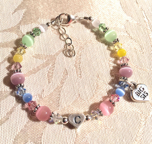 SET TWO  Big Sister/Little Sister Initial Children Bracelet,Big Sis Lil Sis Initial Bracelet, Sister Bracelet SET, Big Lil Sister Bracelet