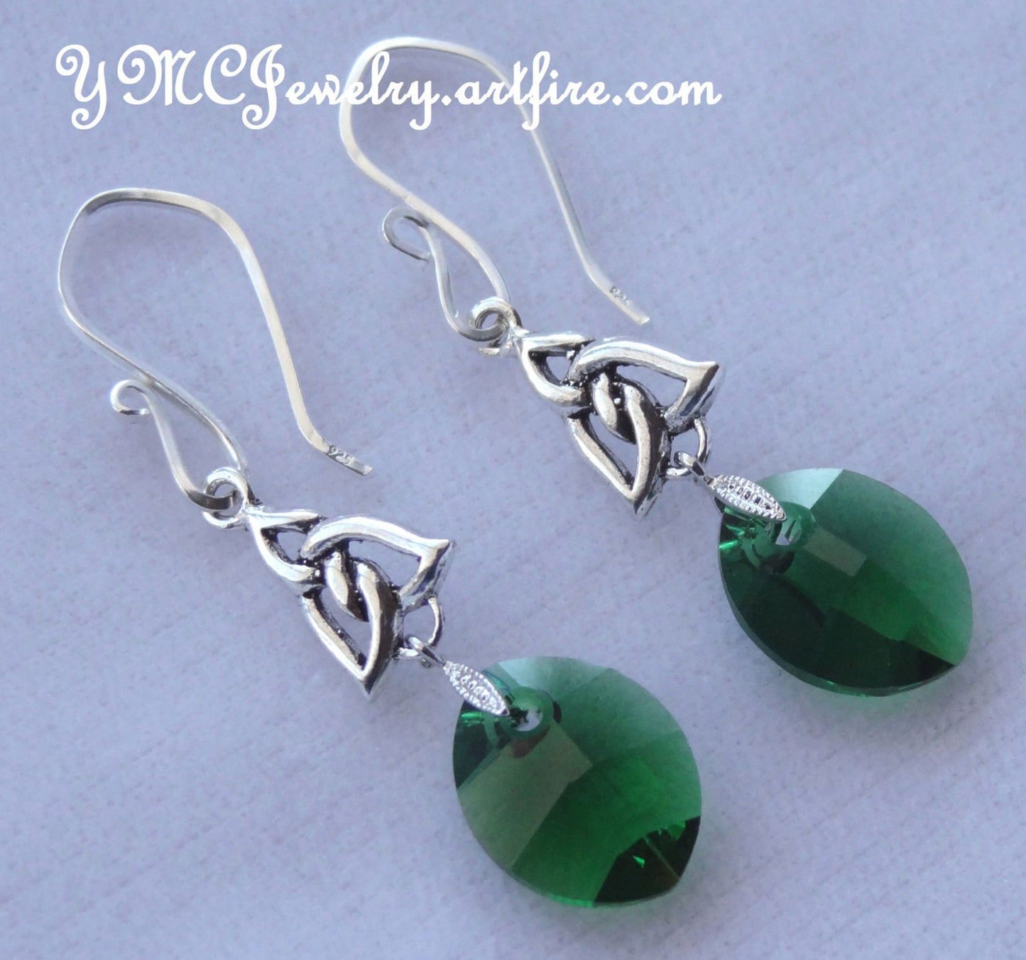 Sterling Silver Celtic Green Earrings,Celtic Dangle,Irish Earrings,St. Patrick's Day,Dainty Celtic Earrings,Celtic Earrings,Green Earrings