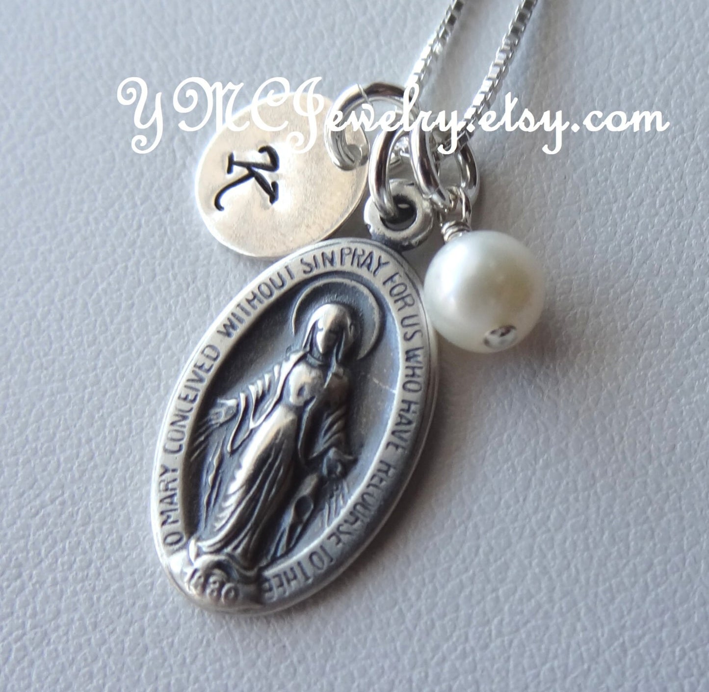 Sterling Silver Large Virgin Mary Medal Necklace,First Communion Necklace,Confirmation Necklace,Baptism Medal Necklace,Christering Necklace