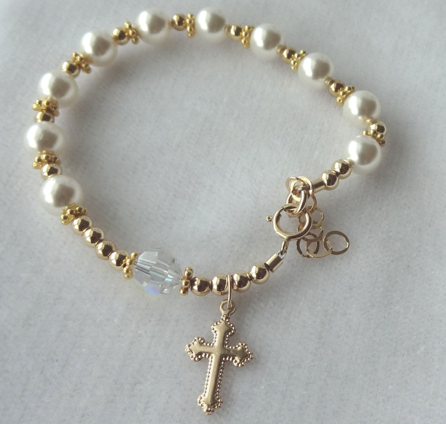 Gold Pearl Rosary Bracelet,Baptism Rosary Pearl Chaplet Bracelet