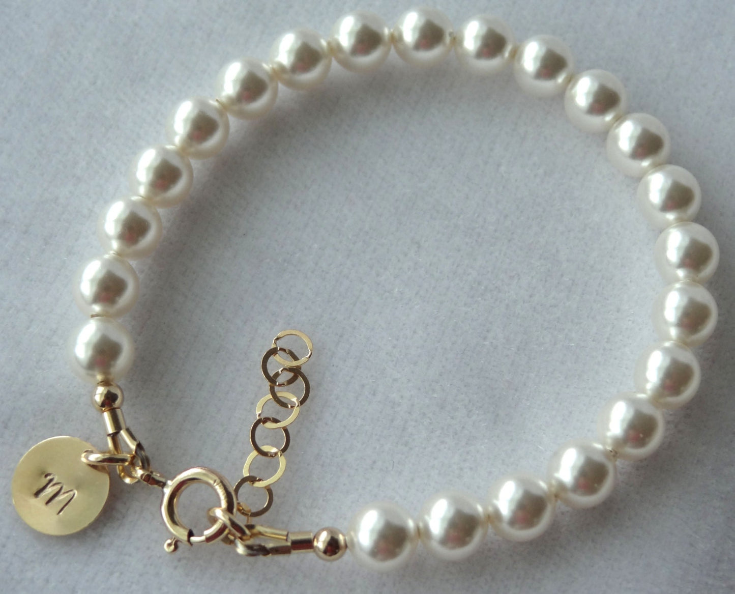 Gold Initial Pearl Baptism Bracelet,Flower Girls Bracelet,Pearl Baptism Bracelet,Flower Girl proposal gift,Confirmation, Baby Pearl Bracelet